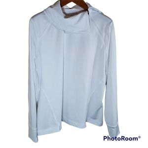 J. Jill Fit Woman's XL Pullover White Polyester Sweatshirt Off Center Collar EUC